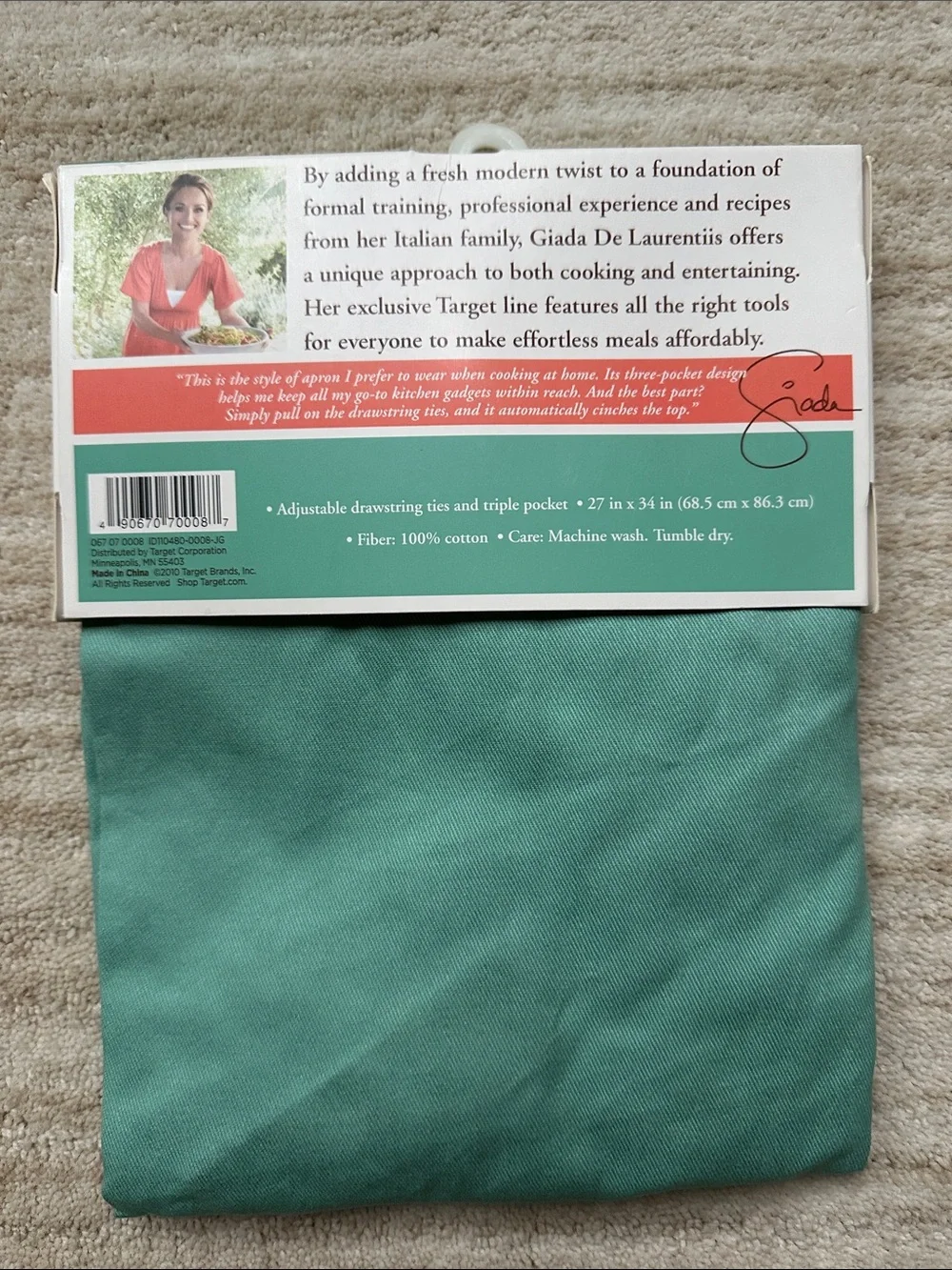 Giada De Larentiis Target Apron Cotton Adjustable Drawstring Ties Triple Pockets